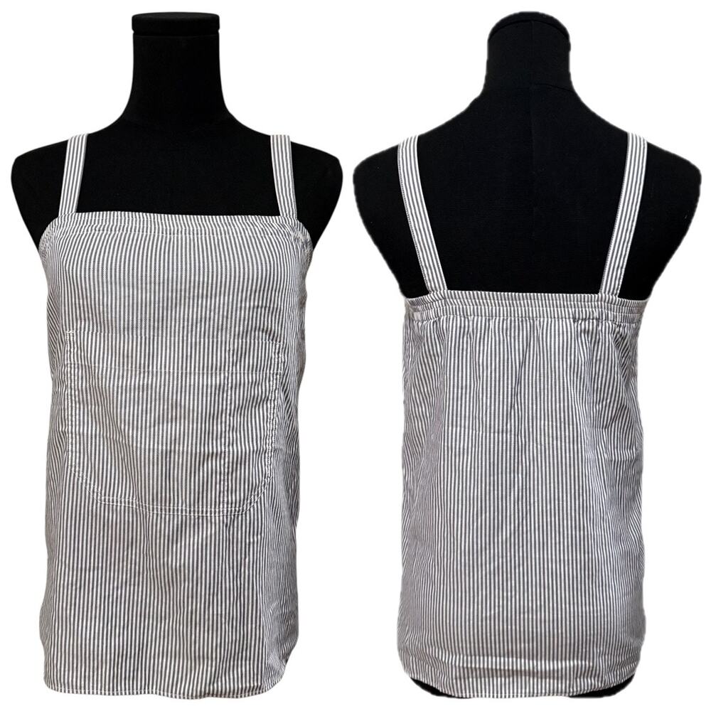 A.P.C. Rue de Fleurs Paris Sleeveless Top Apron Pocket Blue & White Stripes XS